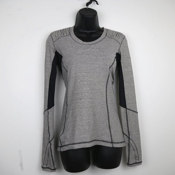LULULEMON Star Runner Long Sleeve in Tonka Stripe Cashew / Heathered Black - Picture 2 of 9